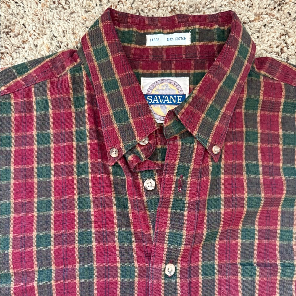 Savane Men's Casual Plaid Shirt - Burgundy and Forest Green
